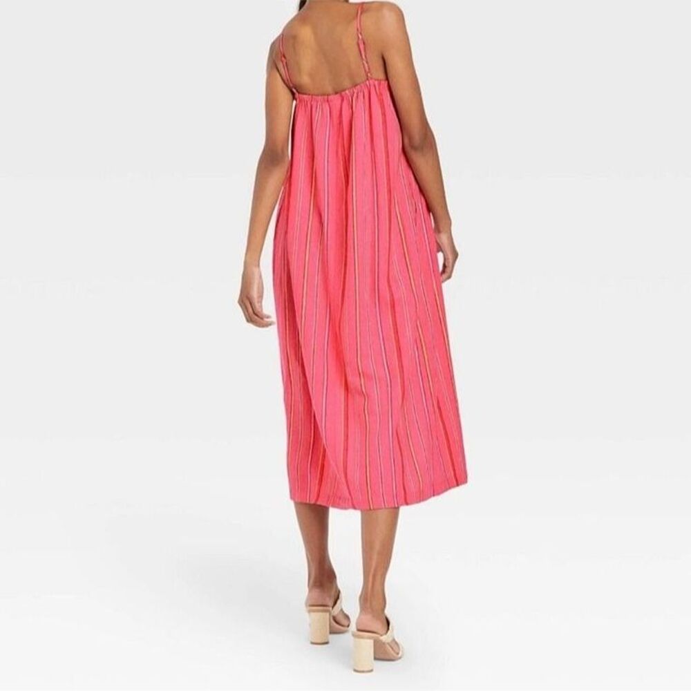 A New Day Pink Striped Linen Spaghetti Strap Midi Tank Dress Size XXL - Picture 2 of 3